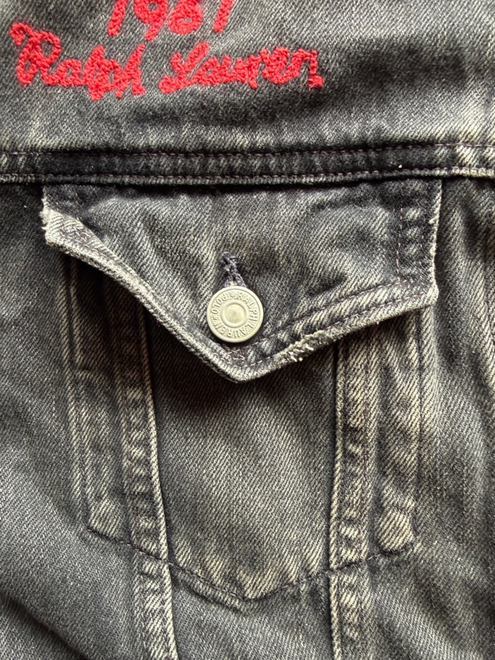 Polo Ralph Lauren RL Varsity Football Bulldog Denim Jacket L - Picture 15 of 16